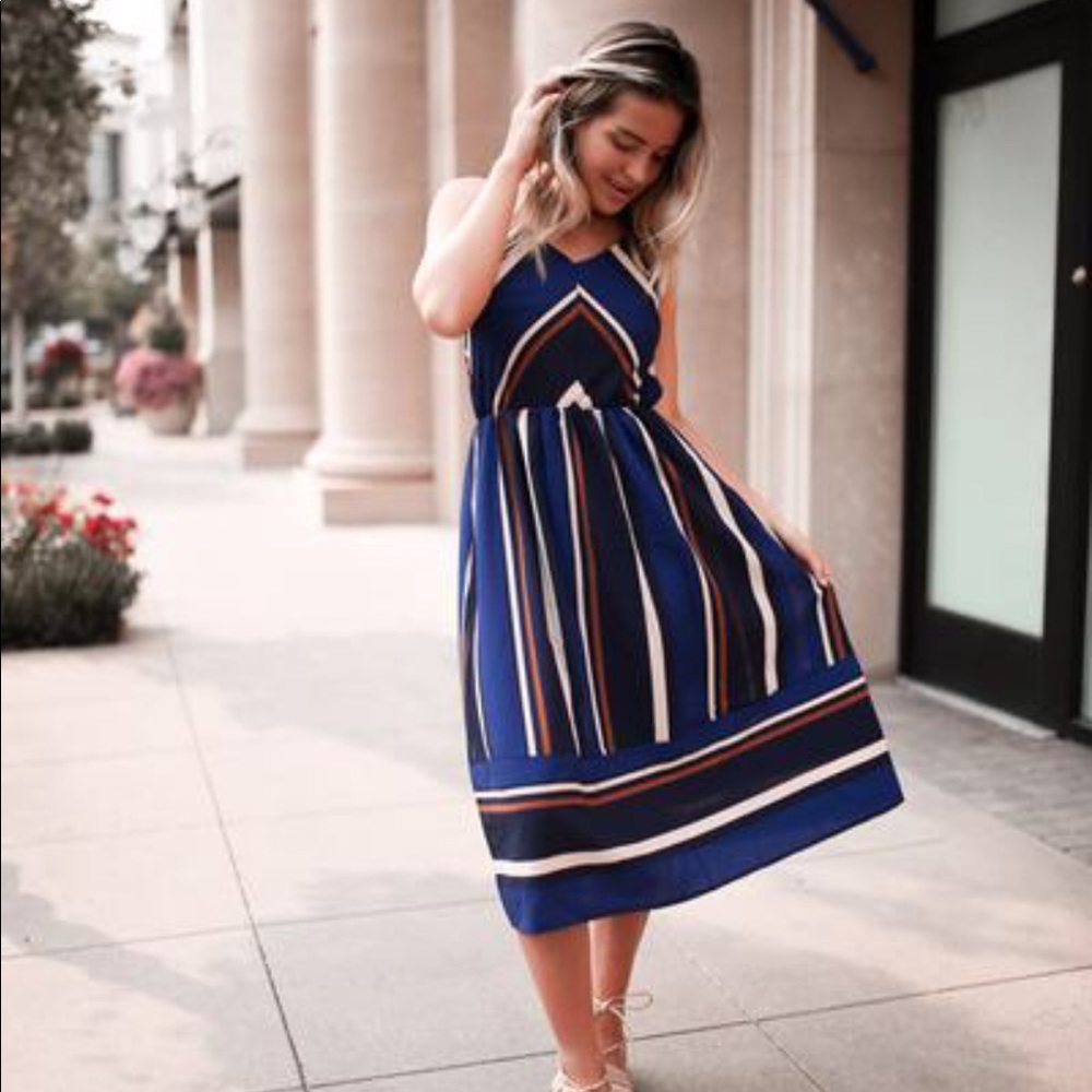 Fray Azul Striped Midi Dress - Size XL